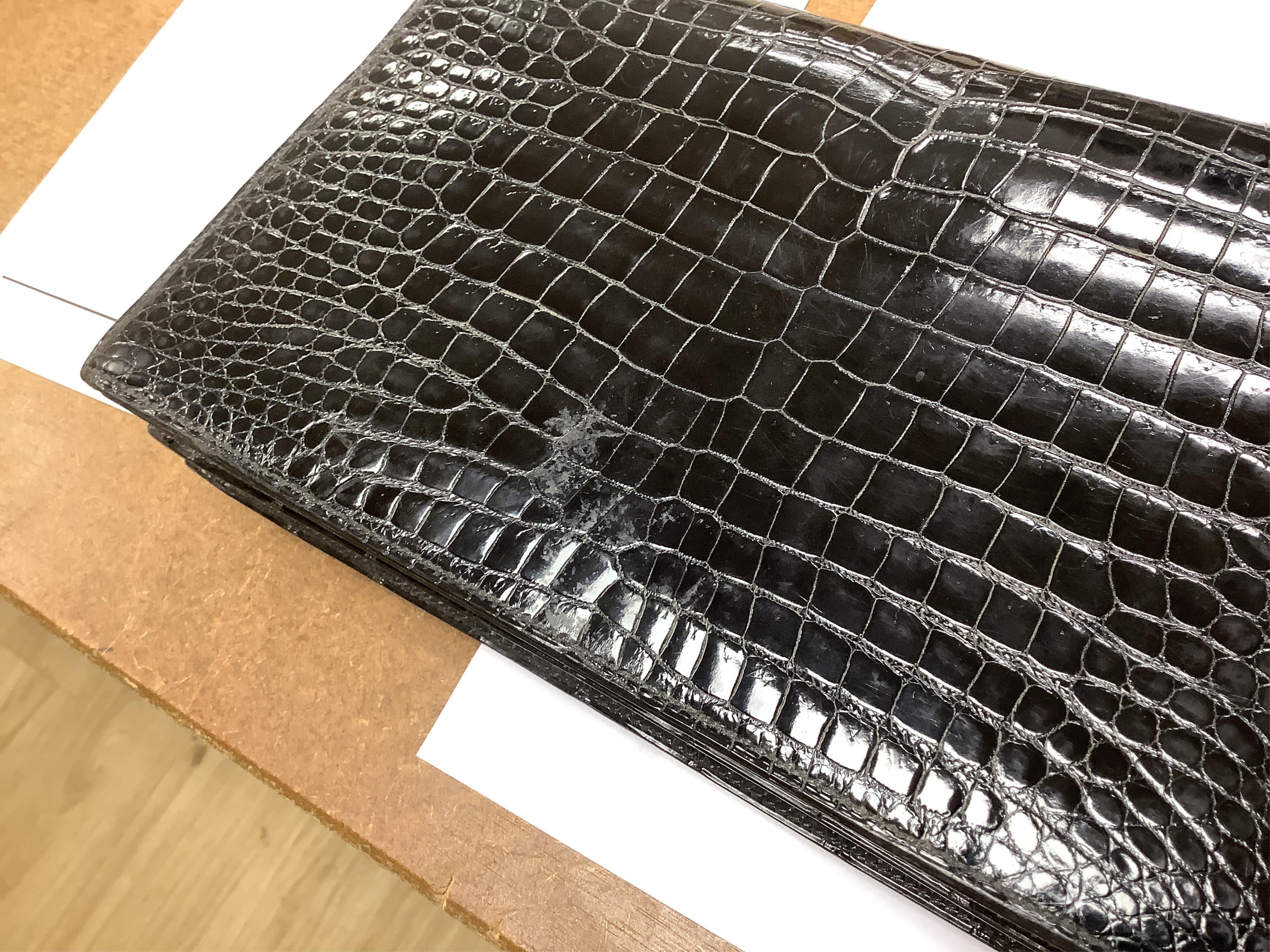 A Hermès vintage Cordeliere black crocodile handbag, height 16.5cm, top of handle 31cm, width 27.5cm, depth 5cm